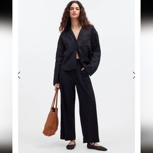 Madewell Black Linen Viscose Casual Pull On Straight Leg Crop Pants Size 4